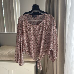Anthropologie Aakaa Boho Hippie Sheer Dolman Sleeve Floral Tie Front Top M